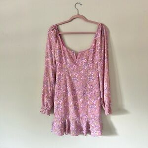 Likely Lyssa Pink Floral Long Puff Sleeves Mini Dress Women’s 4